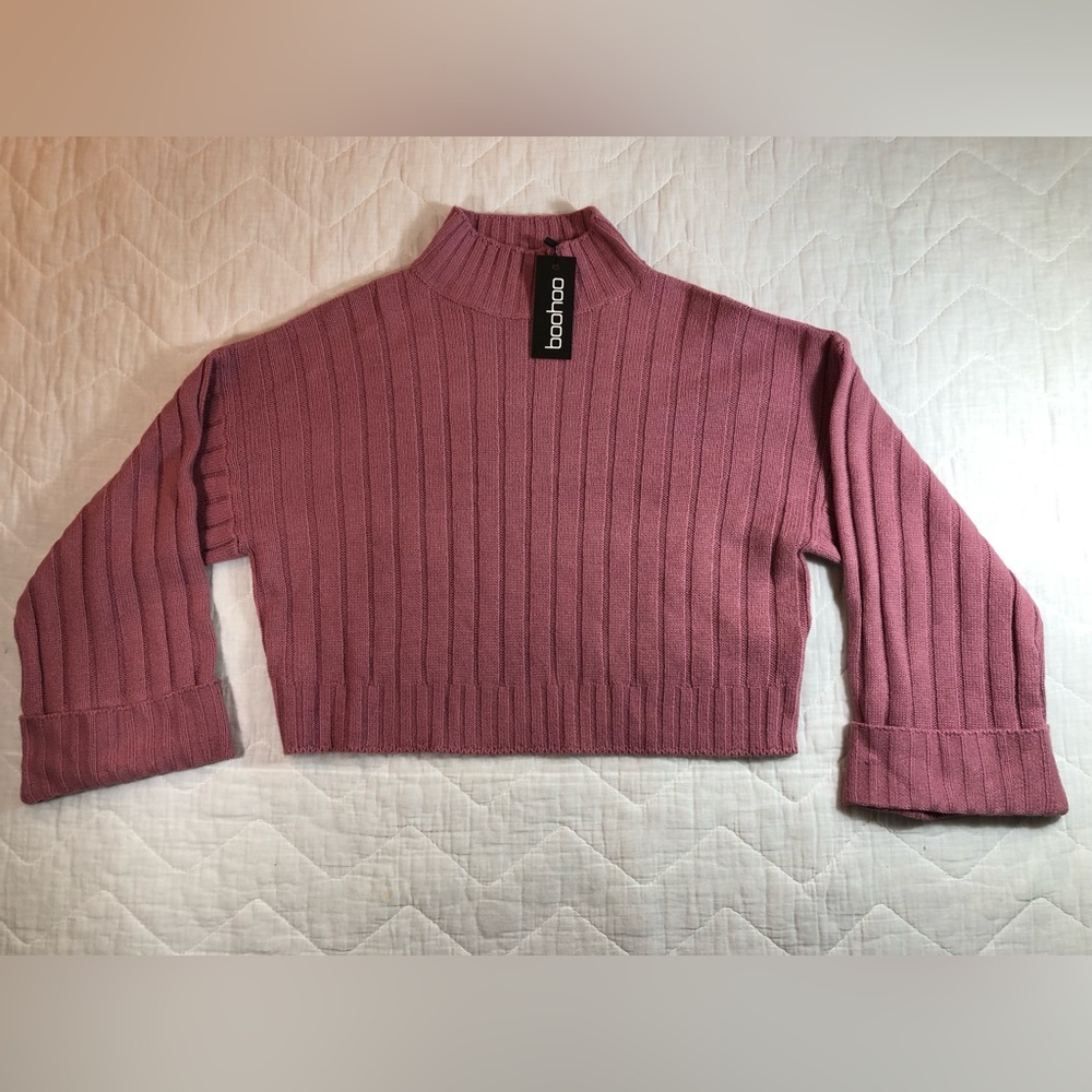 Boohoo Jumper Women's Medium Pink Antique Rose Wide Sleeve Rib Knit Sweater NWT